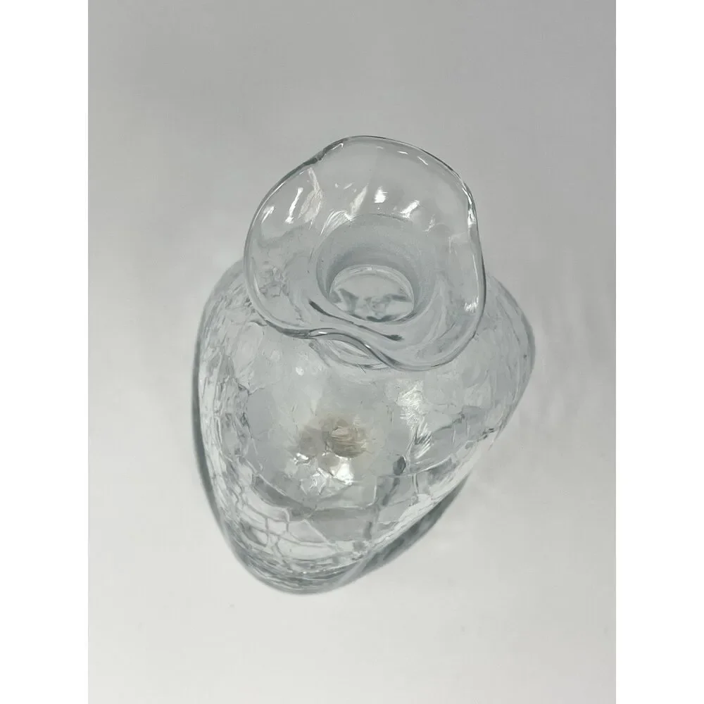 MCM Vintage Blenko #49 Clear Crackle Pinched Glass Decanter **No Stopper**